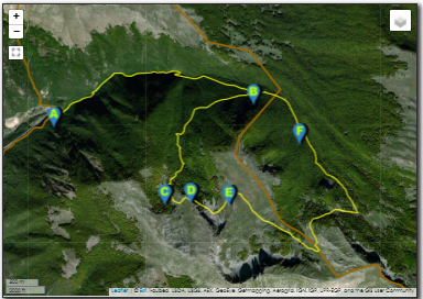 Mappa con foto satellinare dell'itinerario 7: Valle Amara - Fossa Conca - Fonte la Vena - Monte Ginepro - Valle dell'Asina - Valle Amara