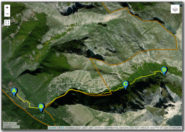 Mappa con foto satellinare dell'itinerario 6: Cartore - Bocca di Teve - Val di Teve - Capo Teve e ritorno