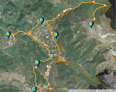 Itinerario proposto 2: Borgo - Spedino - Torano -  Fonte la Vena - Corvaro Borgorose: mappa satellitare
