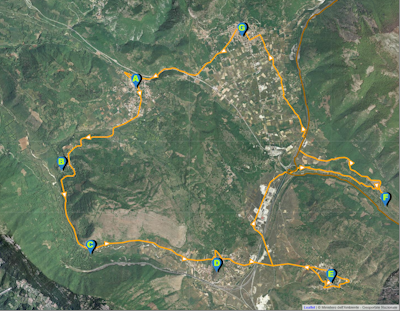 Itinerario ebike proposto 1: Borgorose - Torano - Santa Anatolia - Cartore - Corvaro - Borgorose: 
		  mappa satellitare
