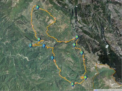 Mappa giro Rascino: Borgorose - Corvaro - Castiglione - Rascino - Fiamignano - Sant'Elpidio -Borgorose