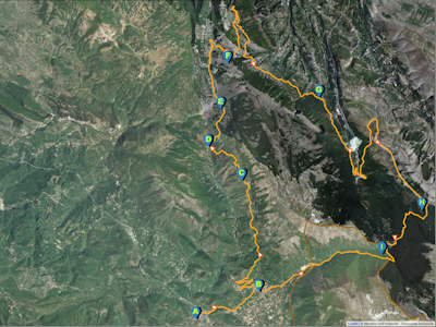 Mappa giro Tornimparte: Borgorose - Corvaro - Castiglione - Tornimparte - Prato Capito - Valle amara Corvaro - Borgorose